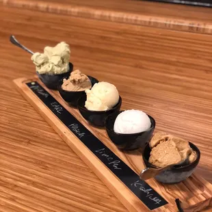 Flight $11 for 5 flavors  Pistachio, Earl Grey, Peach Prosecco, Lime Pear Prosecco, Kaluha Coffee  Pistachio was the best :)