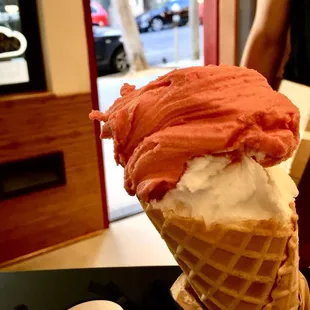 Watermelon with lava salt supported by lemon sorbetto...great after dinner or any time