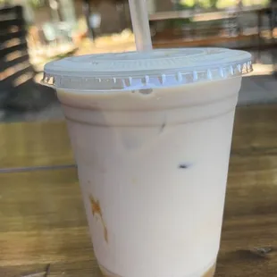 Iced chai tea latte with pumpkin spice