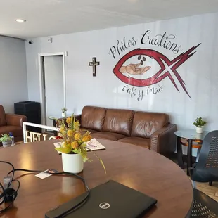 a table with a laptop on it