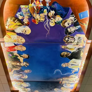 Great Philosophers mural on the ceiling.