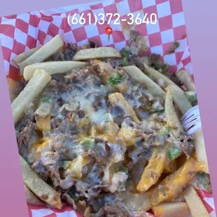 Philly cheesesteak fries with wiz cheese