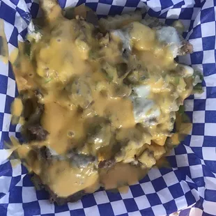 Cheesesteak fries with provolone &amp; whiz over extra crispy well done fries.  Absolutely amazing! Piping hot &amp; fresh.