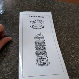 a menu for a sandwich