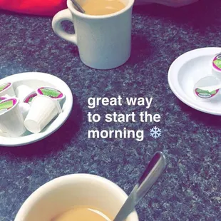 Coffee always comes with a glass of water and comes with free refills