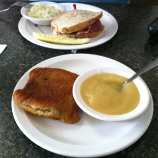 Knish with applesauce