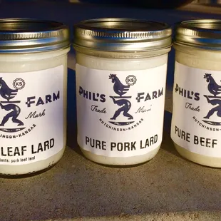 three jars of pure leaf lard