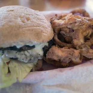 Phil-A-Buster with onion rings.