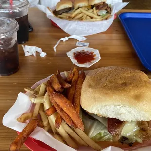 78750 Burger with mixed fries  and Mini Burger Sampler Basket with Fries