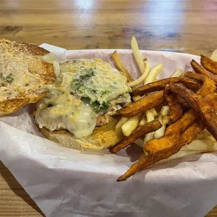 a sandwich and fries