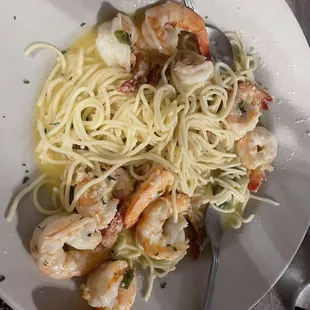 Shrimp with pasta lemon butter sauce! Shrimp was cooked perfectly