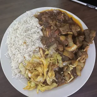 Goat Curry, Cabbage and Rice