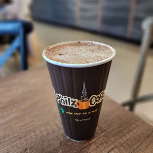 a cup of coffee on a table