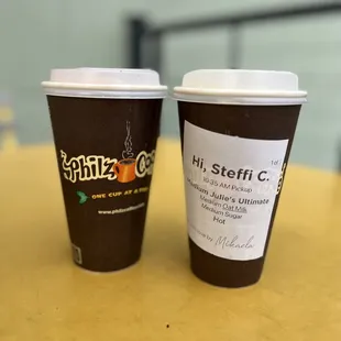 two cups of coffee on a table