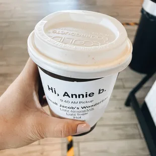 Hot coffee with almond milk