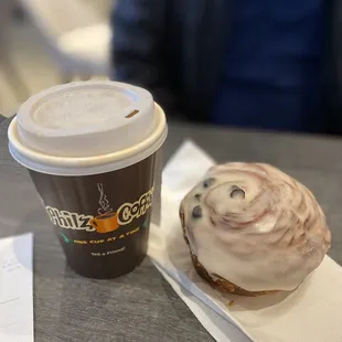 Dancing water coffee and cinnamon roll, delish!
