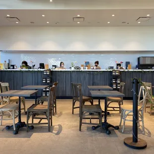 Large area where the baristas make the drinks as well as a generous laid out seating area