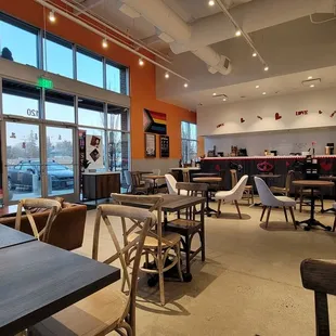 tables and chairs in a coffee shop