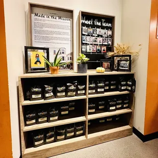 a display of coffee pods