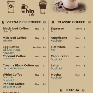 Coffee Menu