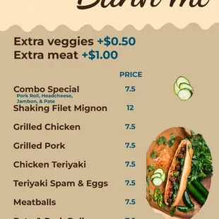Banh Mi Menu