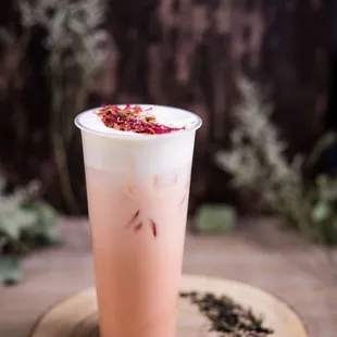 Gun N Rose - Jasmine Milk Tea infused with Rose topped with Cheese Crema and Rose Petals