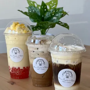 mango colada + strawberry popping boba, ca phe sua da, bac siu (their coffee is strong!)