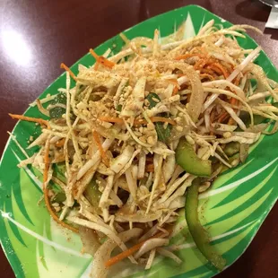 Salad Phnam pen, vegetarian hot level.  SO fresh and delicious- I slurped the dressing at the bottom!