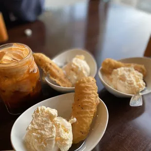 Fried banana and ice cream and Thai iced tea