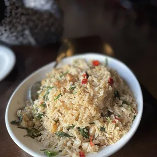 Sweet basil fried rice with chicken. Would order again.