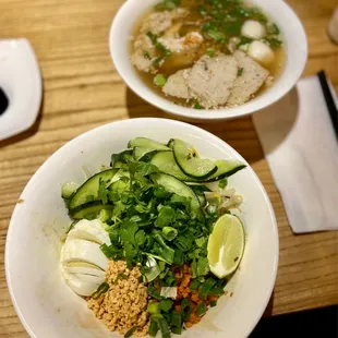 1. Phnom Penh Special Rice Noodle Soup (top) and 12. Battambang&apos;s Favorite Noodle Soup (bottom)