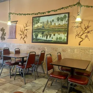 tables and chairs in a restaurant