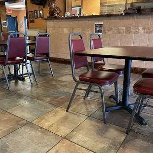 tables and chairs in a restaurant