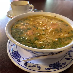 Coconut soup. Tangy, umami, sweet at times. I love the cilantro in it.