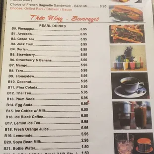 Menu Sandwiches &amp; Beverages