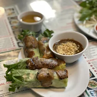 Grilled pork spring rolls