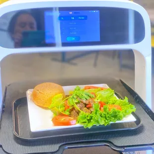  a plate of food on a tray