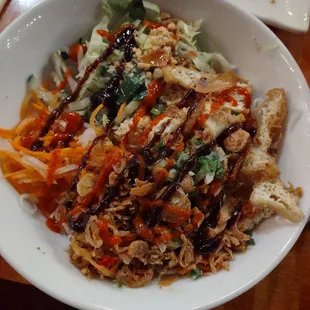 Tofu vermicelli bowl, I added some sauces on top.