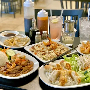 a variety of food items on a table