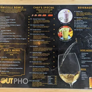 the menu of the restaurant