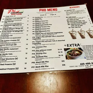 the menu for the restaurant