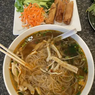 CHICKEN PHO and an order of eggrolls