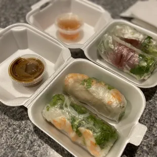 Shrimp and Pork Summer Rolls and Grilled Sausage Summer Roll