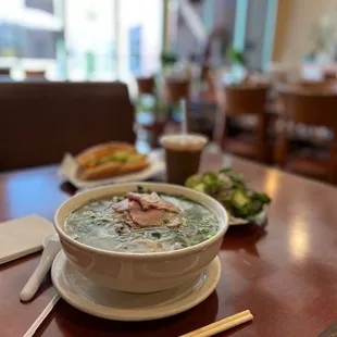 Pho tai sach/ pork banh mi / Vietnamese ice coffee