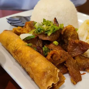 Rice with grilled pork &amp; eggroll ($9.25)