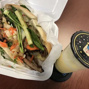 Bbq chicken banh mi (drink from different place)