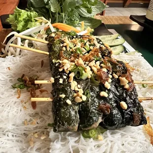 a plate of food with rice and vegetables
