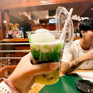 Chè Ba Màu - Yellow mung &amp; red beans, Vietnamese jelly, and coconut milk topped with shaved ice