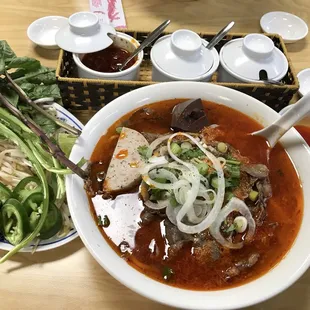 Spicy Noodle Soup (Bun Bo Hue): I asked for more red slices &amp; seasoning and added it.