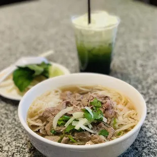 Steak Pho and Green Thai Tea